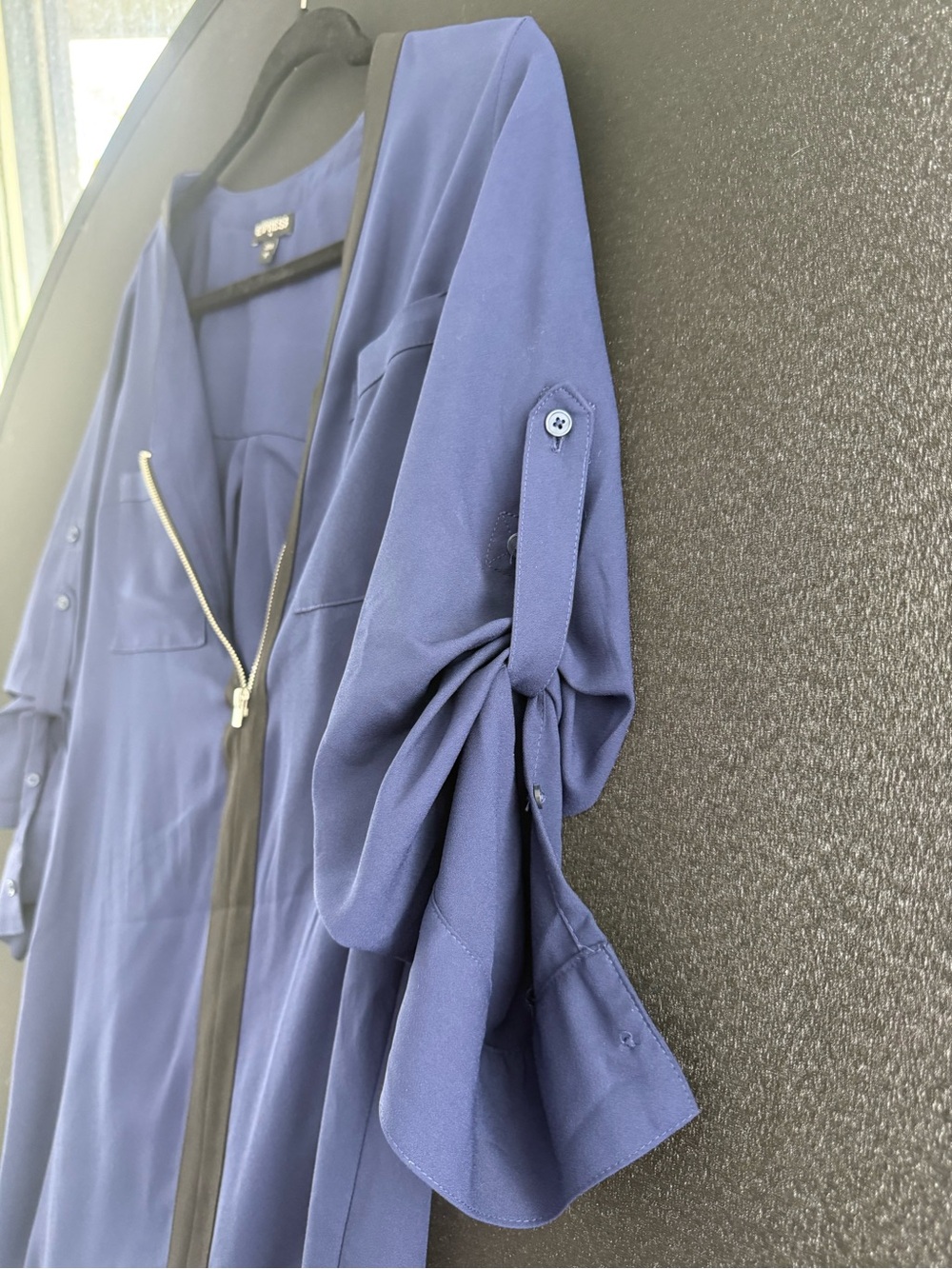 Express Navy Blue Zip-Front Shirt Dress